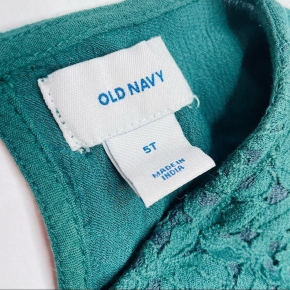 Old Navy Emerald Green Lace Crochet Gauze Keyhole Toddler Dress - Picture 8 of 8